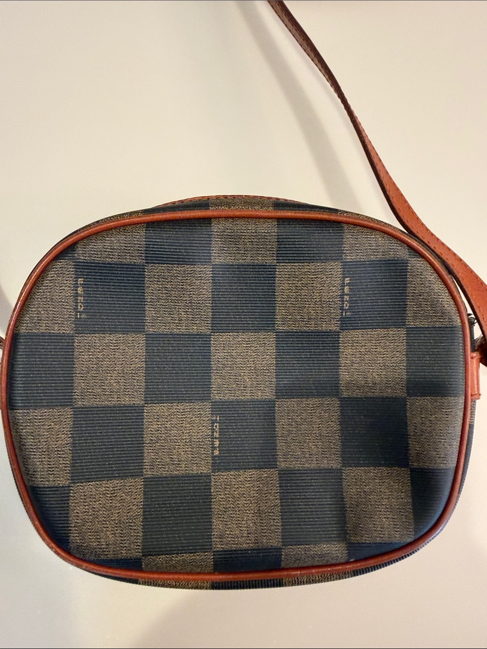 Vintage Fendi Roma 1925 Checkered Canvas and Leather Crossbody Bag with Dust Bag - Picture 5 of 12